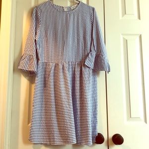 Ces Femme White and Blue Seersucker Dress